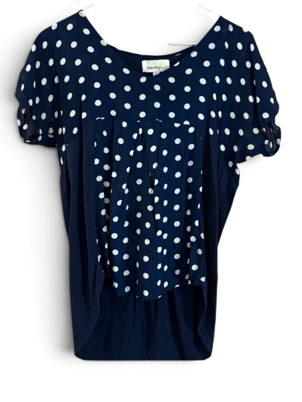 Navy Blue Polka Dot Pullover Blouse